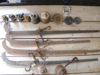 Antique hanging beam scales (4) and weights