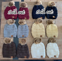 Mom and child matching pompom beanies with fleece lining $20