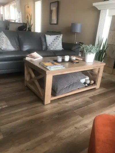 I build rustic furniture ! Price depends on dimensions. Coffee table 27.5 wide by 45 long 18 inches...