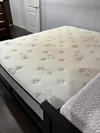 Used queen size metal bed frame and mattress for quick sale, View more