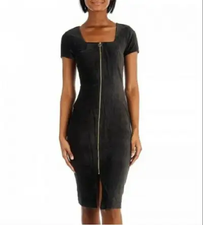 Size S AlmostFamous darkgreen Corduroy Front Zip Midi Dress, View more