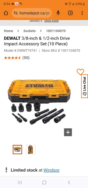 DeWalt 10 Pcs. 3/8" & 1/2" Drive Impact Accessory Set Extensions, View more