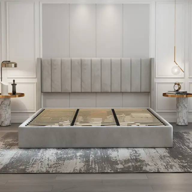grey king size bed frame with head and foot board for sale!!! in Beds & Mattresses in City of Toronto - Image 3