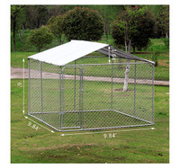 Dog Kennel Outdoor Run Fence with Roof, Steel Lock, Mesh Sidewal