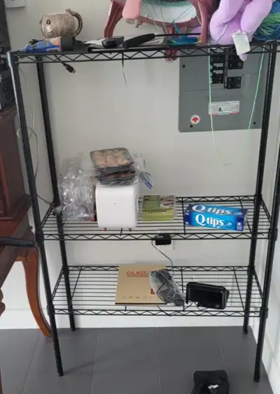 Shelf is 54.5" high, 36" wide, and 14 inches deep. Includes a fourth shelf that is not currently pic...