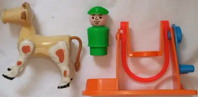 3 x Vintage Fisher Price Little People Toys - Cow, Man, Swing, View more