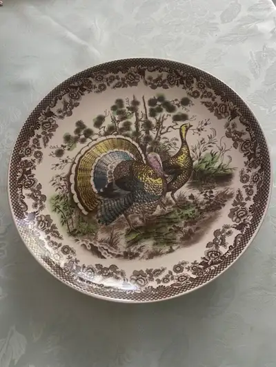Vintage Adeline porcelain plate or dessert platter features a beautiful turkey design, perfect for a...