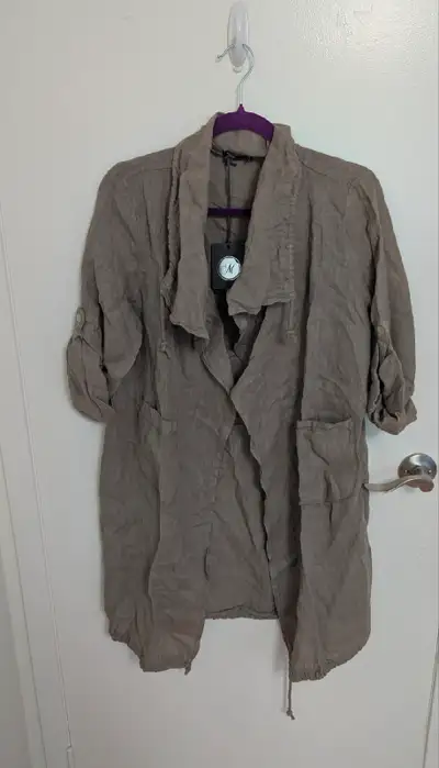 Brand New M-Made in Italy Taupe Linen Shirt - Size M, View more