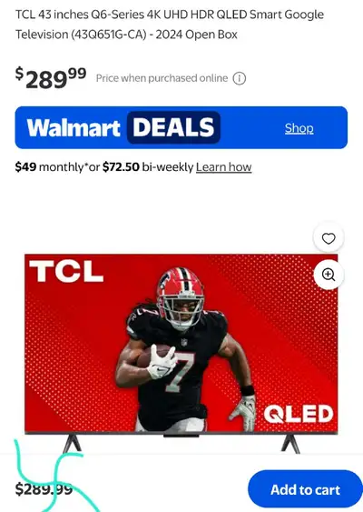 These are all new open box! 43" TCL 4K QLED GOOGLE SMART TV. MODEL: 43Q651G -- 2024 Price: $230 with...
