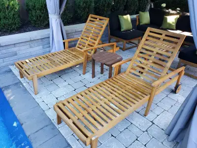 Wood Lounge Chairs (x2) with cushion padding, View more