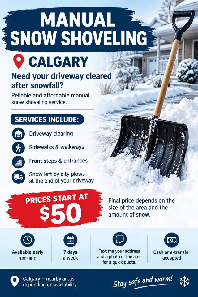 Manual Snow Shoveling Calgary – Driveways & Sidewalks – From $50