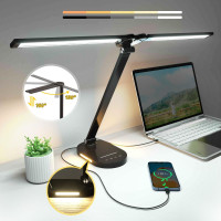 Dual Head LED Desk Lamp, 25 Light Modes, Dimmable Touch Control