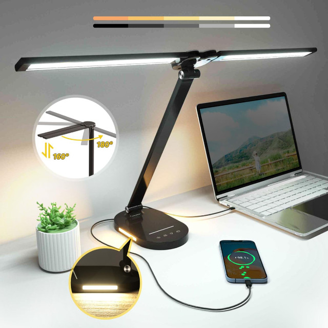 Dual Head LED Desk Lamp, 25 Light Modes, Dimmable Touch Control in Indoor Lighting & Fans in Edmonton