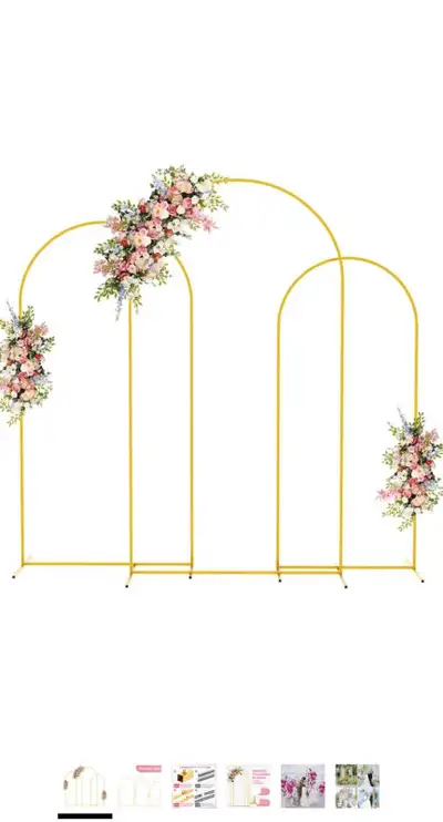 Brand new in box Metal Arch Backdrop Stand Set of 3 Gold Wedding Arch Stand 7.2FT & 6.6FT & 6FT Arch...