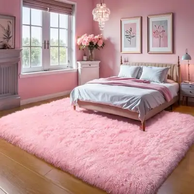 Soft, Fluffy Pink Carpet That Adds a Romantic And Warm Touch , View more