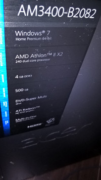 acer aspire desktop am3400 4G Ram 250G HDD