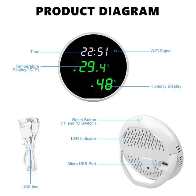 Temperature Humidity Sensor Smart Indoor Thermometer  with Clock in Other in City of Toronto