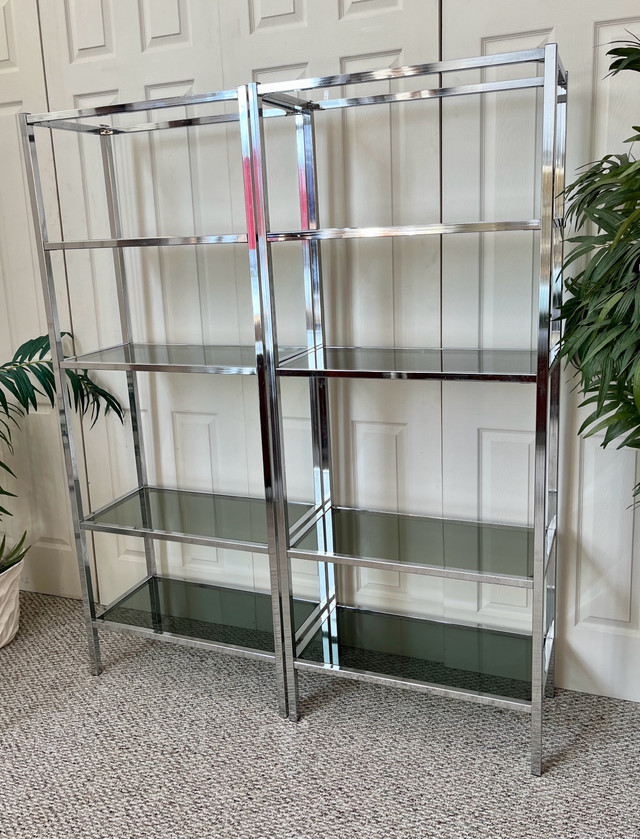 Vintage MCM Etagere Chome Smoked Glass 2 for $700  in Hutches & Display Cabinets in City of Toronto - Image 3
