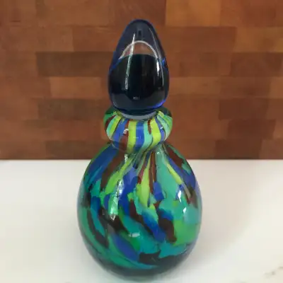Blown Glass Perfume Bottle with Dauber/Dabber. Cased glass in beautiful shades of blues and greens....