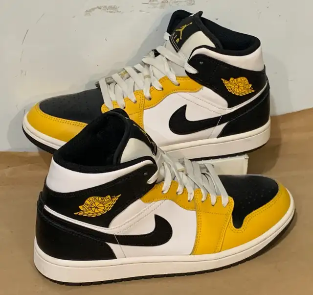 Nike Air Jordan 1 Mid Black White Yellow Ochre Men's Size 162863732365187123