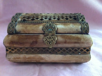 Vintage Carved Camel Bone And Brass Trinket Box