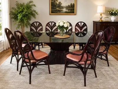 Ratan Dinning Room Glass Table and 8 Chairs, View more