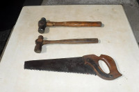 2 Vintage Hammers and a Hand Saw
