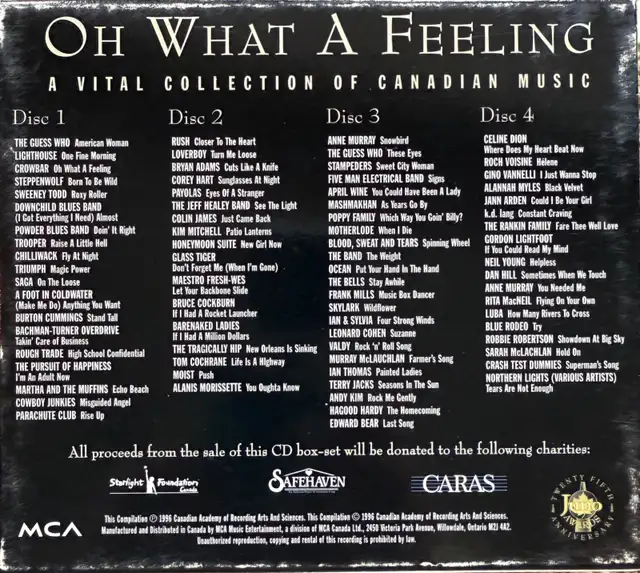 Oh What a Feeling – 4-CD Juno Awards 25th Anniversary Set63616758119297121