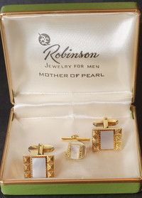Vintage W Germany Robinson Gold Tone Mother of Pearl Cufflinks