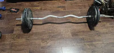 weights and curl bar, View more