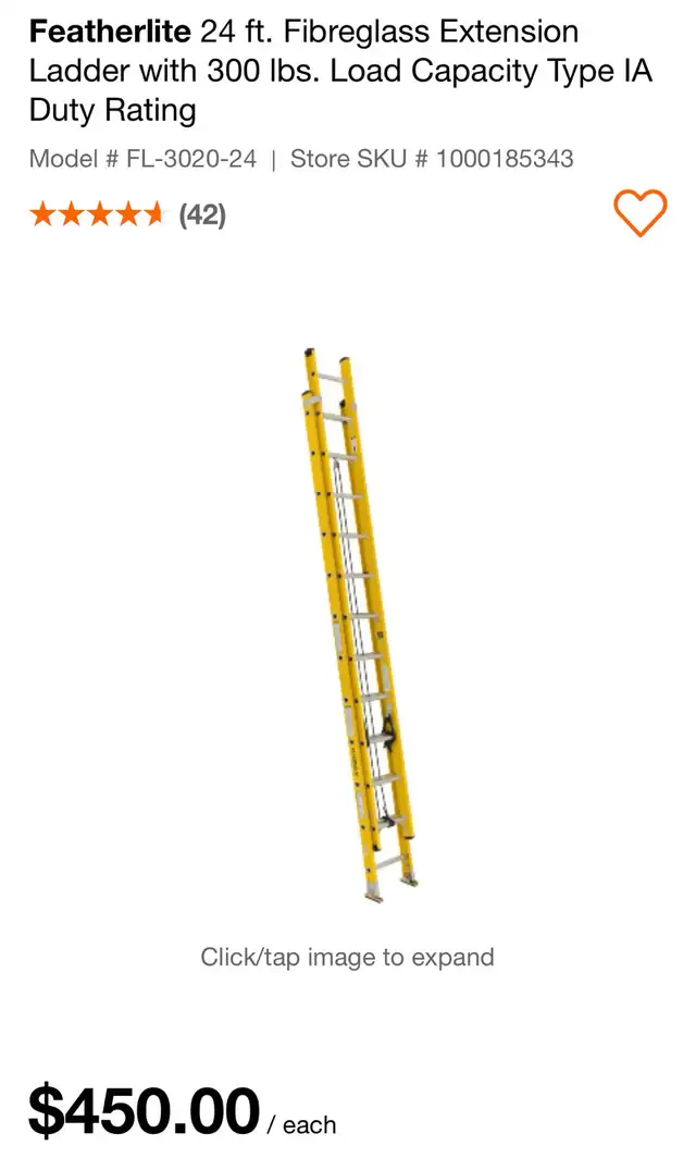 Featherlite 24 ft. Fibreglass Extension Ladder63671978883331123