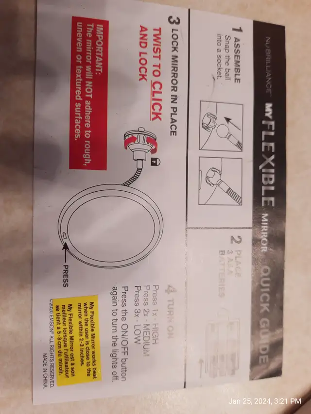 MIRROR- FLEXIBLE MAGNIFYING WITH LIGHT in Home Décor & Accents in Ottawa - Image 5