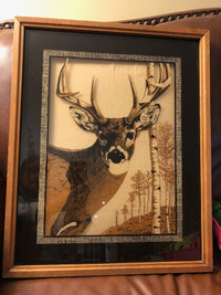 Glass and wood frame with Deer head