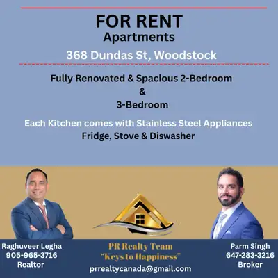 New Renovated & Spacious 3 Bedroom Apartment for rent in the Heart of Woodstock. All new Stainless S...