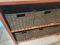 Wooden storage unit with Wicker shelves 