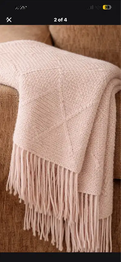 Beige Knit lap Blanket( 40x50)Soft Fringe Throw, View more