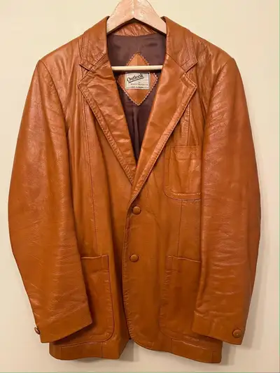 Vintage 1970s Men's Tan Leather Jacket 40" Medium Large Outlook, View more