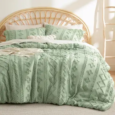 Brand New Bedsure Tufted Boho Comforter Set King - Sage Green, View more