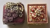 Antiqued Filigree Jeweled Metal & Enamel Handmade Trinket Boxes