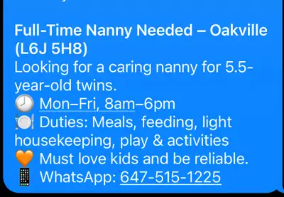 nanny needed , View more