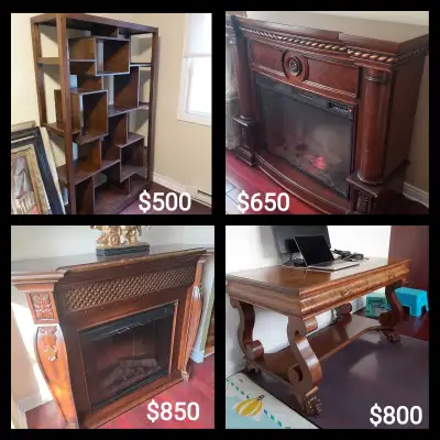 foyer electrique etagere en bois massif exotique bureau antique patte de lion sculpté travaillé elec...