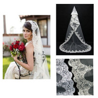 Beautiful 1T 3m Bridal Wedding Cathedral Lace Edge Veil - New!