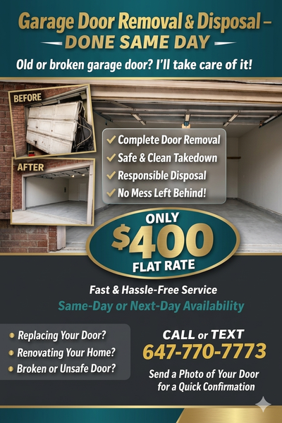 Same Day Garage Door Removal & Disposal  | $400 Flat, View more