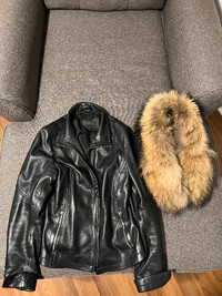 Women’s Danier Leather Black Coat with Danier Fox Fur Scarf