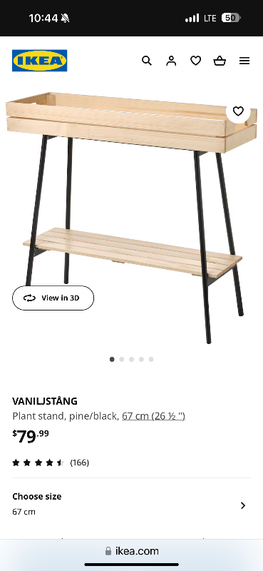 Plant stand, pine/black, 67 cm (26 ½ "). Measurements Length: 74 cm (29 ¼ ") Width: 27 cm (10 ¾ ") H...