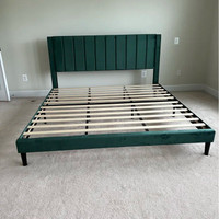 Green velvet king bed frame