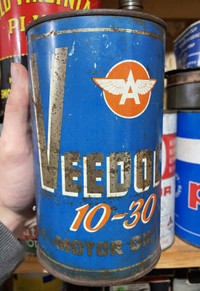 RARE 1950's VINTAGE VEEDOL FLYING A MOTOR OIL IMPERIAL QUART CAN