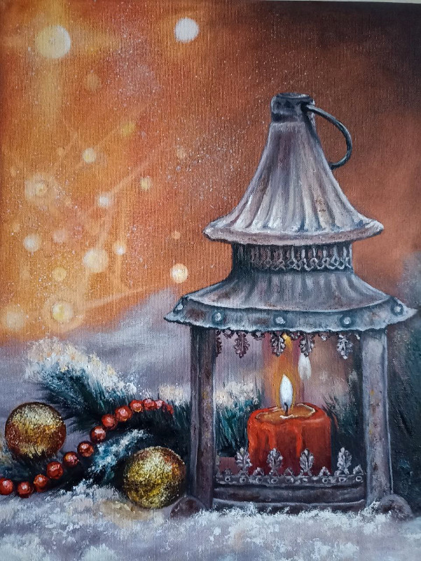Painting "New Year's lantern". Handmade, streched canvas, oil in Arts & Collectibles in Chatham-Kent - Image 2