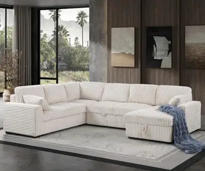 Sleeper Sofa Couch with Pullout Bed Furry Corduroy Sectional Set, View more