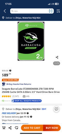 Brand new Seagate 2T SATA pickup only